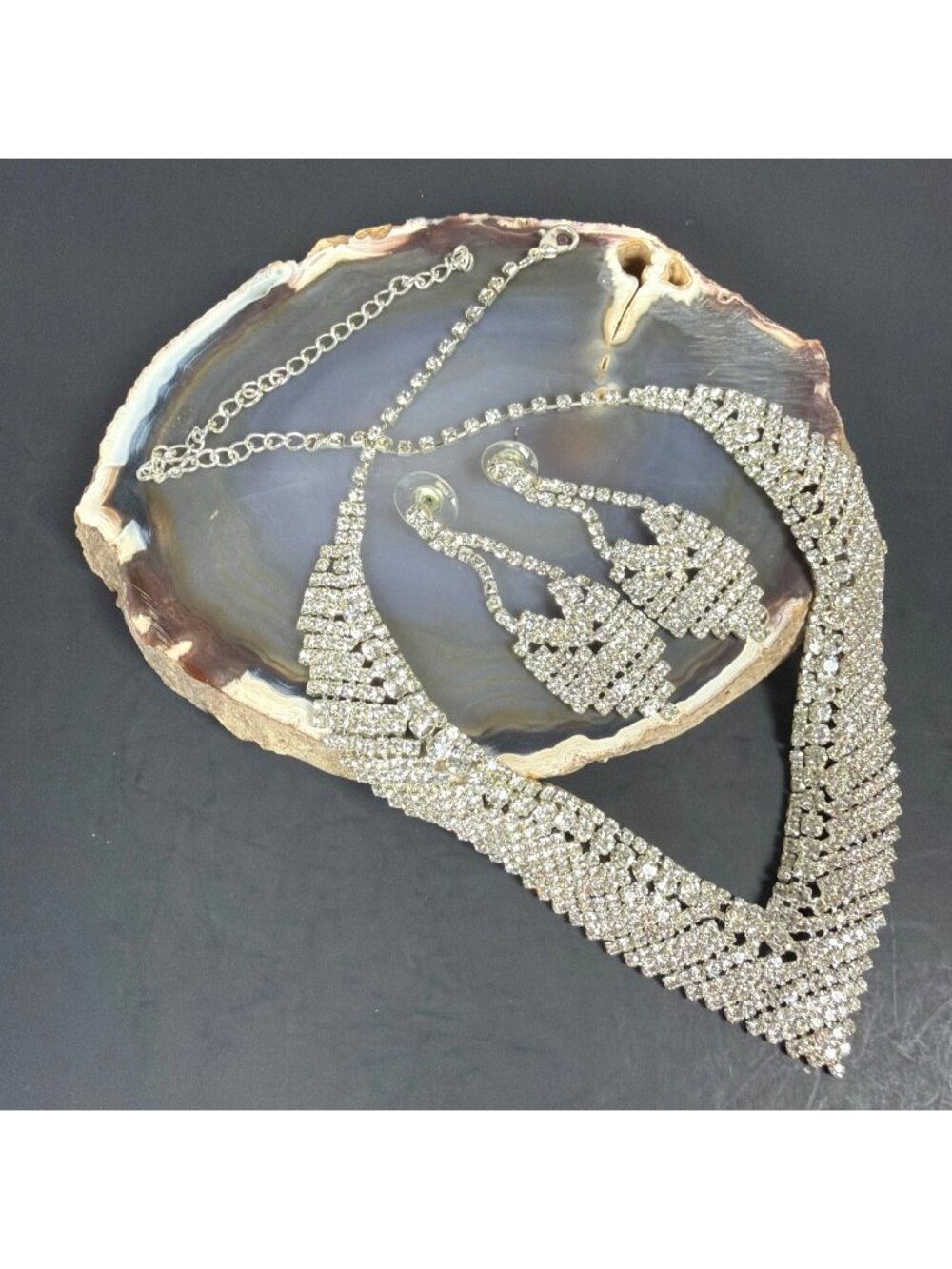 Clear Rhinestone Bridal Wedding Jewelry Set Statement Necklace Drop Earrings Lot - Picture 2 of 16